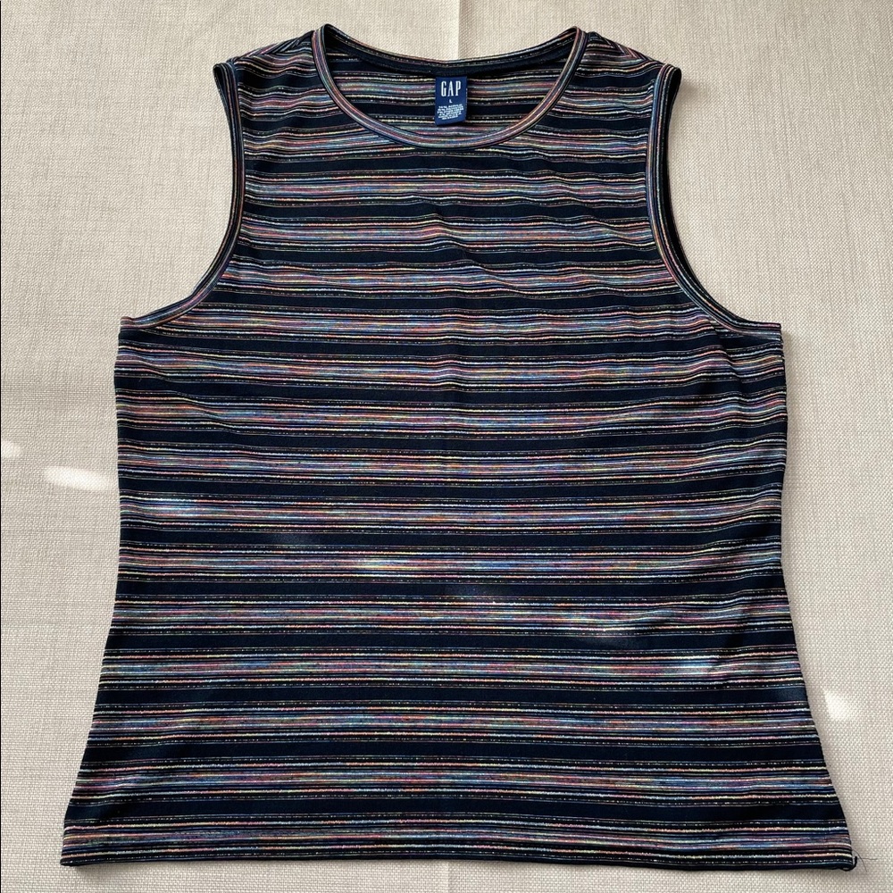 Gap Navy & Metallic Striped Sleeveless Top Tank Blouse